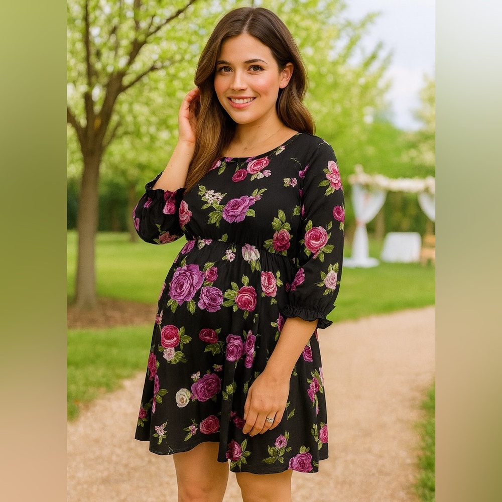 ASOS Maternity Winter Floral Smock 3/4 Sleeves  Dress…